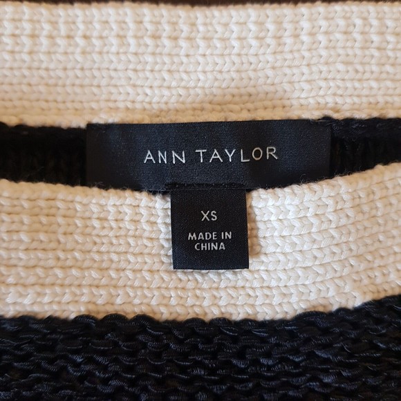 Ann Taylor Womens Sweater Knit Striped   XS Colorblock Short Sleeve Cable Chain - Picture 9 of 12